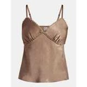 No Boundaries Camisole Top Brown Satin Lace Trim V Neck Adjustable Straps  L NWT